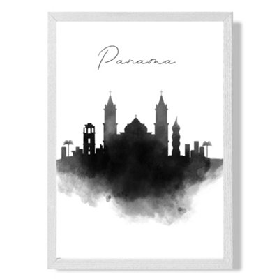 Artze Wall Art Panama Watercolour Skyline City Art Print With White Frame Size: A4 from B&Q