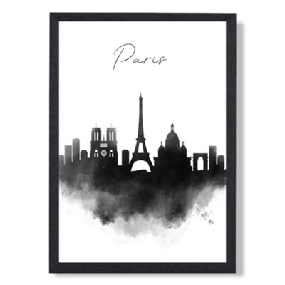 Artze Wall Art Paris Watercolour Skyline City Art Print With Black Frame Size: A4 from B&Q