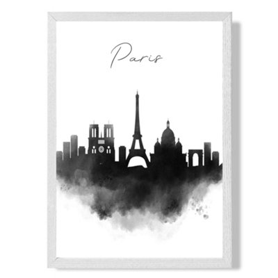 Artze Wall Art Paris Watercolour Skyline City Art Print With White Frame Size: A4 from B&Q