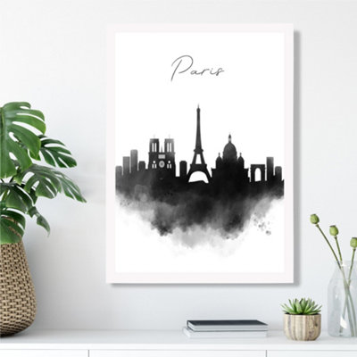 Artze Wall Art Paris Watercolour Skyline City Framed Print Size: A3 With White Frame from B&Q