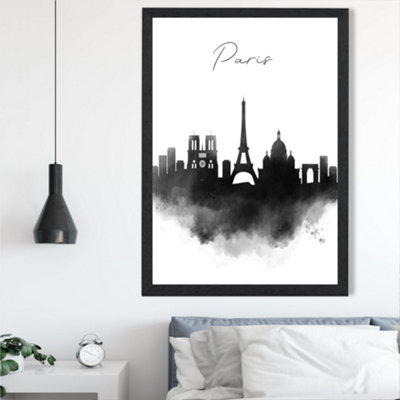 Artze Wall Art Paris Watercolour Skyline City Framed Print Size: A2 With Black Frame from B&Q