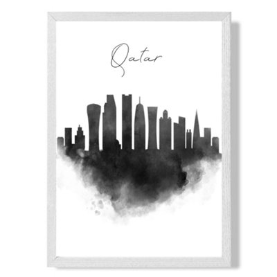 Artze Wall Art Qatar Watercolour Skyline City Art Print With White Frame Size: A4 from B&Q
