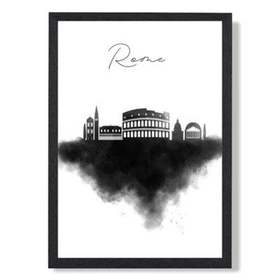 Artze Wall Art Rome Watercolour Skyline City Art Print With Black Frame Size: A4 from B&Q