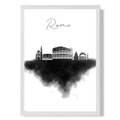 Artze Wall Art Rome Watercolour Skyline City Art Print With White Frame Size: A4 from B&Q