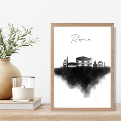 Artze Wall Art Rome Watercolour Skyline City Framed Print Size: A4 With Oak Frame from B&Q