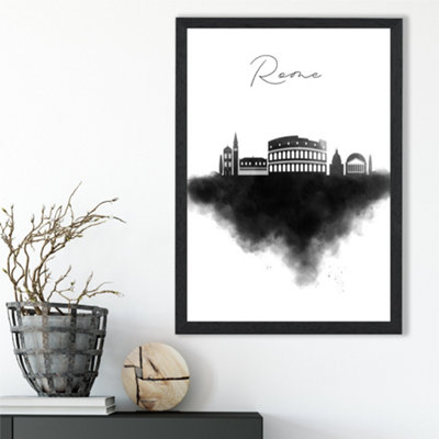 Artze Wall Art Rome Watercolour Skyline City Framed Print Size: A3 With Black Frame from B&Q
