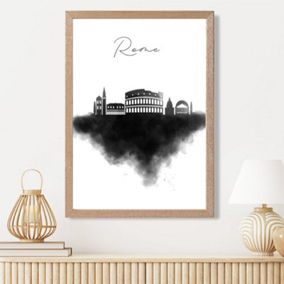 Artze Wall Art Rome Watercolour Skyline City Framed Print Size: A3 With Oak Frame from B&Q