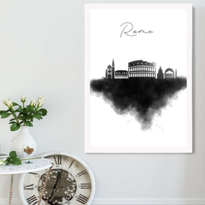 Artze Wall Art Rome Watercolour Skyline City Framed Print Size: A2 With White Frame from B&Q