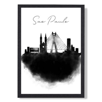 Artze Wall Art Sao Paulo Watercolour Skyline City Art Print With Black Frame Size: A4