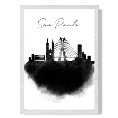 Artze Wall Art Sao Paulo Watercolour Skyline City Art Print With White Frame Size: A4