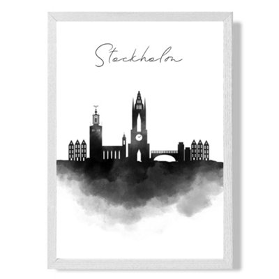 Artze Wall Art Stockholm Watercolour Skyline City Art Print With White Frame Size: A4 from B&Q
