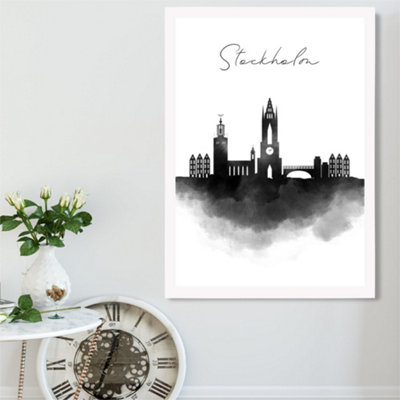 Artze Wall Art Stockholm Watercolour Skyline City Framed Print Size: A2 With White Frame from B&Q