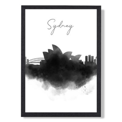 Artze Wall Art Sydney Watercolour Skyline City Art Print With Black Frame Size: A4 from B&Q