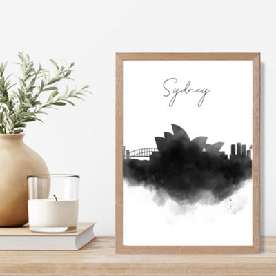 Artze Wall Art Sydney Watercolour Skyline City Framed Print Size: A4 With Oak Frame from B&Q