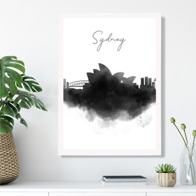 Artze Wall Art Sydney Watercolour Skyline City Framed Print Size: A3 With White Frame from B&Q