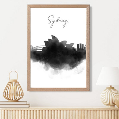 Artze Wall Art Sydney Watercolour Skyline City Framed Print Size: A3 With Oak Frame from B&Q