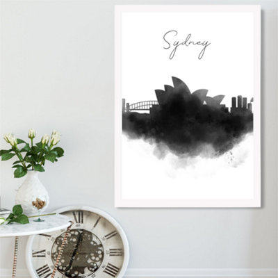 Artze Wall Art Sydney Watercolour Skyline City Framed Print Size: A2 With White Frame from B&Q