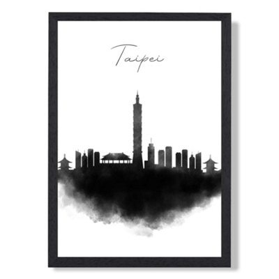 Artze Wall Art Taipei Watercolour Skyline City Art Print With Black Frame Size: A4 from B&Q