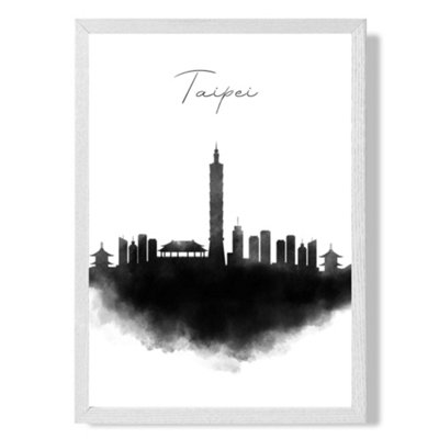 Artze Wall Art Taipei Watercolour Skyline City Art Print With White Frame Size: A4 from B&Q