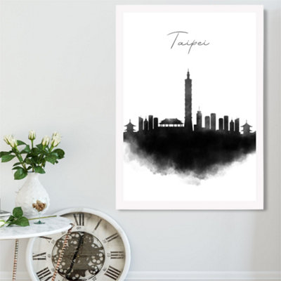 Artze Wall Art Taipei Watercolour Skyline City Framed Print Size: A2 With White Frame from B&Q