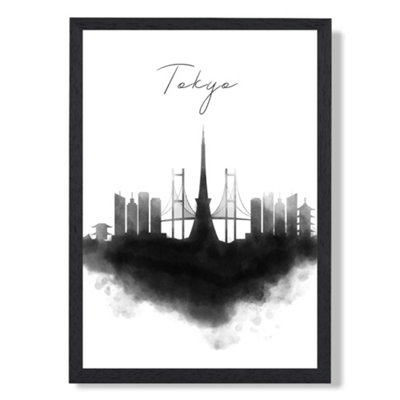 Artze Wall Art Tokyo Watercolour Skyline City Art Print With Black Frame Size: A4 from B&Q