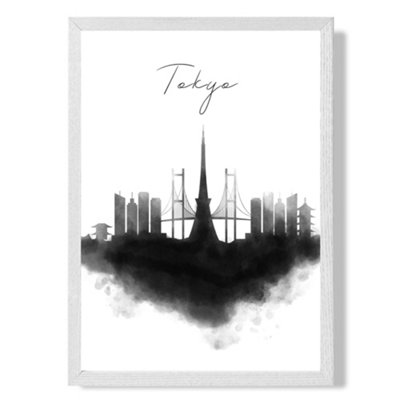 Artze Wall Art Tokyo Watercolour Skyline City Art Print With White Frame Size: A4 from B&Q