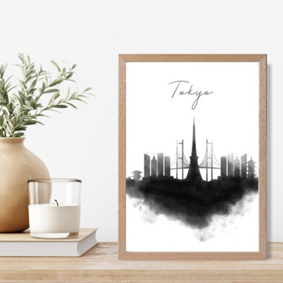 Artze Wall Art Tokyo Watercolour Skyline City Framed Print Size: A4 With Oak Frame from B&Q