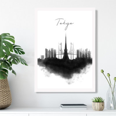 Artze Wall Art Tokyo Watercolour Skyline City Framed Print Size: A3 With White Frame from B&Q
