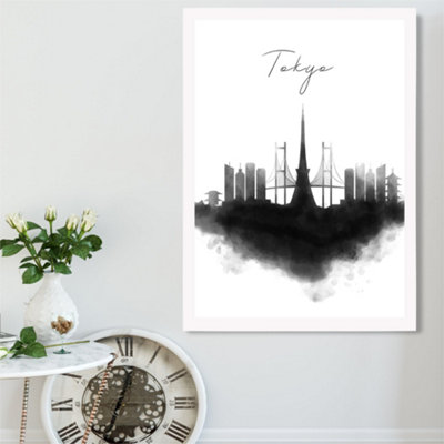 Artze Wall Art Tokyo Watercolour Skyline City Framed Print Size: A2 With White Frame from B&Q