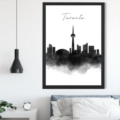 Artze Wall Art Toronto Watercolour Skyline City Framed Print Size: A2 With Black Frame from B&Q