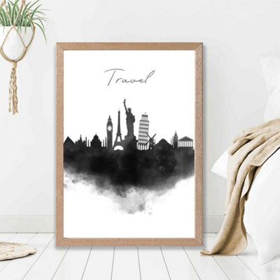 Artze Wall Art Travel Watercolour Skyline City Framed Print Size: A2 With Oak Frame from B&Q