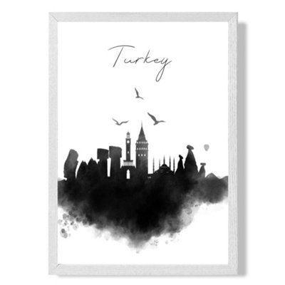 Artze Wall Art Turkey Watercolour Skyline City Art Print With White Frame Size: A4 from B&Q