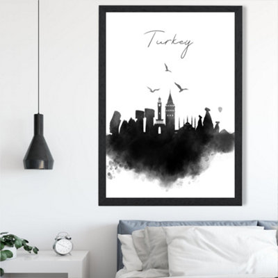 Artze Wall Art Turkey Watercolour Skyline City Framed Print Size: A2 With Black Frame from B&Q