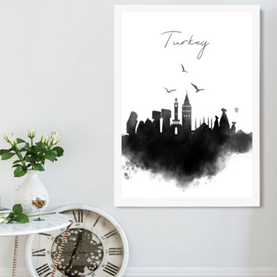Artze Wall Art Turkey Watercolour Skyline City Framed Print Size: A2 With White Frame from B&Q