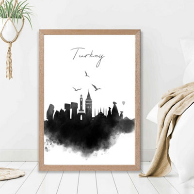 Artze Wall Art Turkey Watercolour Skyline City Framed Print Size: A2 With Oak Frame from B&Q