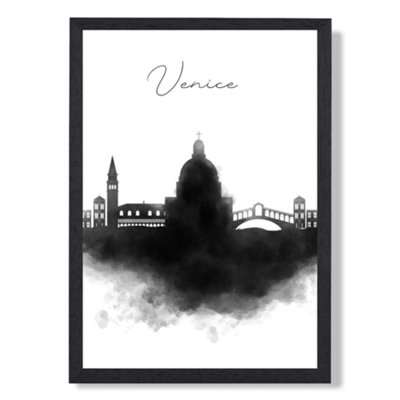 Artze Wall Art Venice Watercolour Skyline City Art Print With Black Frame Size: A4 from B&Q