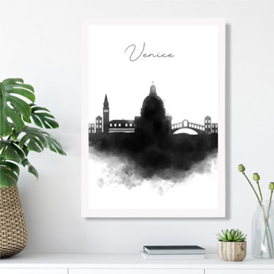 Artze Wall Art Venice Watercolour Skyline City Framed Print Size: A3 With White Frame from B&Q