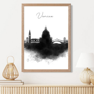 Artze Wall Art Venice Watercolour Skyline City Framed Print Size: A3 With Oak Frame from B&Q
