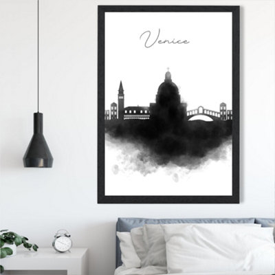 Artze Wall Art Venice Watercolour Skyline City Framed Print Size: A2 With Black Frame from B&Q