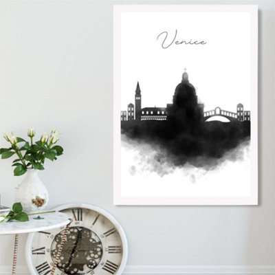 Artze Wall Art Venice Watercolour Skyline City Framed Print Size: A2 With White Frame from B&Q