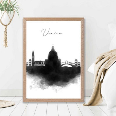 Artze Wall Art Venice Watercolour Skyline City Framed Print Size: A2 With Oak Frame from B&Q