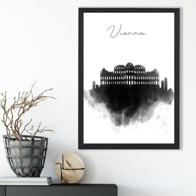 Artze Wall Art Vienna Watercolour Skyline City Framed Print Size: A3 With Black Frame from B&Q
