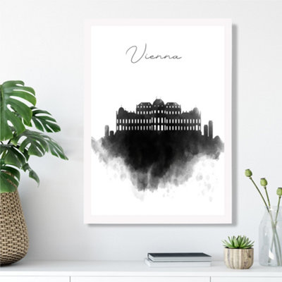 Artze Wall Art Vienna Watercolour Skyline City Framed Print Size: A3 With White Frame from B&Q