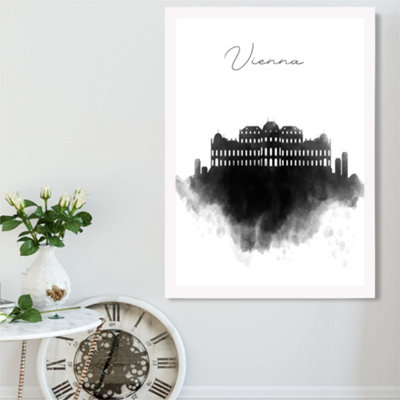Artze Wall Art Vienna Watercolour Skyline City Framed Print Size: A2 With White Frame from B&Q