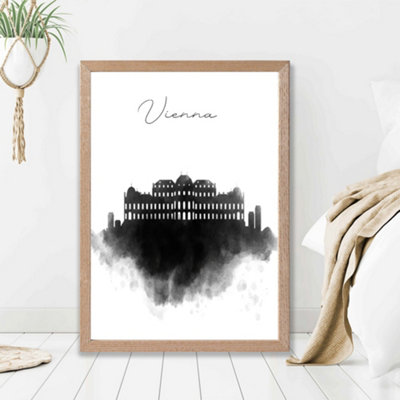 Artze Wall Art Vienna Watercolour Skyline City Framed Print Size: A2 With Oak Frame from B&Q