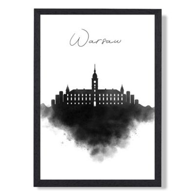 Artze Wall Art Warsaw Watercolour Skyline City Art Print With Black Frame Size: A4 from B&Q