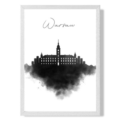 Artze Wall Art Warsaw Watercolour Skyline City Art Print With White Frame Size: A4 from B&Q