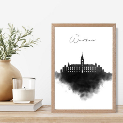 Artze Wall Art Warsaw Watercolour Skyline City Framed Print Size: A4 With Oak Frame from B&Q