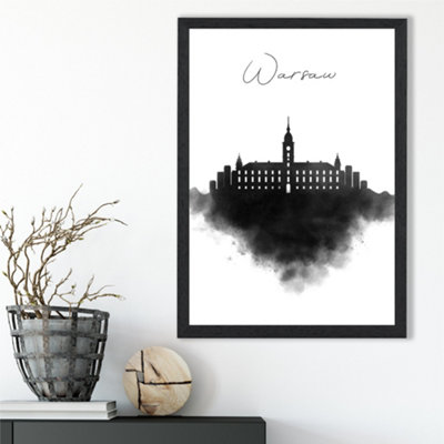 Artze Wall Art Warsaw Watercolour Skyline City Framed Print Size: A3 With Black Frame from B&Q