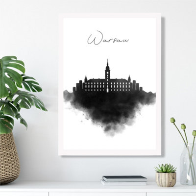Artze Wall Art Warsaw Watercolour Skyline City Framed Print Size: A3 With White Frame from B&Q